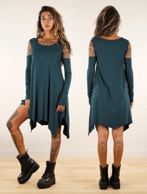 Toonzshop Luinila Short Dress With Detachable Sleeves Jurk Dames Teal | 804921-ODC