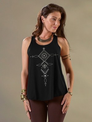 Toonzshop Luunja Printed Tank Top Tanktop Dames Zwart Zilver | 675928-NBX