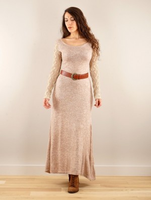 Toonzshop Melisandre Crochet Long Sleeve Long Sweater Dress Jurk Dames Beige | 968245-TER