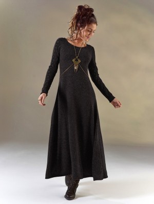 Toonzshop Melisandre Crochet Long Sleeve Long Sweater Dress Jurk Dames Zwart | 123467-DCP