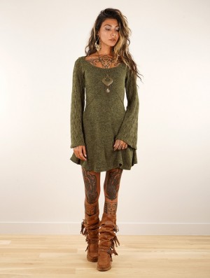 Toonzshop Müse Crochet Sleeve Skater Dress Jurk Dames Groen | 140789-VBT