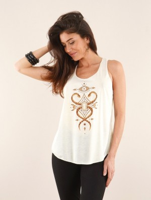 Toonzshop Naakini Printed Tank Top Tanktop Dames Wit Bruin | 567934-TCW
