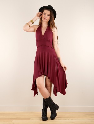 Toonzshop Naela Sleeveless V-neck Flared Dress Jurk Dames Wine | 157420-HFR