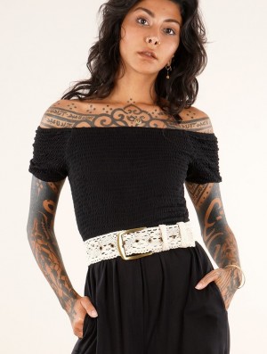 Toonzshop Nelya Crochet Knit Waist Belt Riemen Dames Beige | 581963-DFW