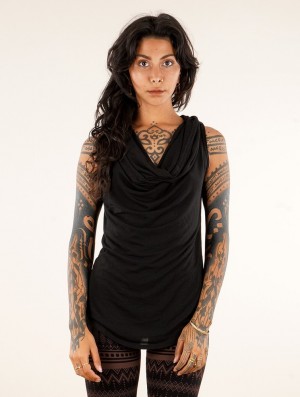 Toonzshop Nephilim Cowl Neck Sleeveless Top Topjes Dames Zwart | 512094-PRV
