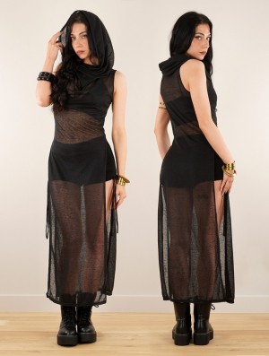 Toonzshop Nephilim Long Slit Dress Jurk Dames Transparant Zwart | 598063-PLW