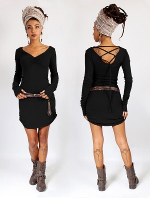 Toonzshop Nikkäa Sweater Dress Jurk Dames Zwart | 983760-PJZ