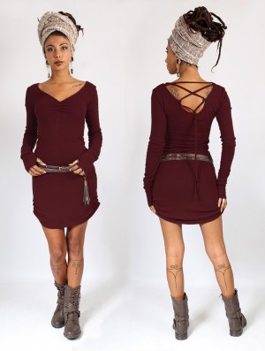 Toonzshop Nikkäa Sweater Dress Jurk Dames Wine | 371952-QZR