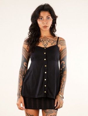 Toonzshop Nixie Strappy Buttoned Peplum Top Topjes Dames Zwart | 170653-QWG