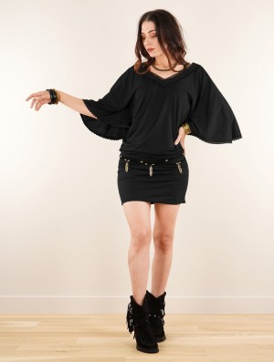 Toonzshop Nükäa Poncho Short Dress With 3/4 Sleeves Jurk Dames Zwart | 264397-DYG