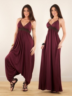 Toonzshop Nolofinwe Strappy Bare Back Long Dress And Harem Pant Overalls Jurk Dames Wine | 396214-RLU