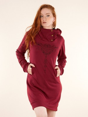 Toonzshop Numendil Zohraa Printed High Collar Hoodie Dress Jurk Dames Wine | 861350-QDP