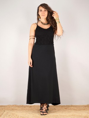Toonzshop Nymph Long Dress With A Crochet Chest Jurk Dames Zwart | 279510-RNH