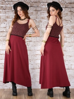 Toonzshop Nymph Long Dress With A Crochet Chest Jurk Dames Wine | 593420-RQH
