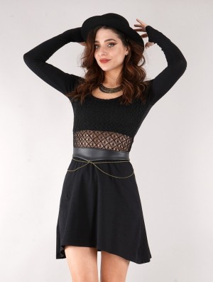 Toonzshop Nymphea Skater Dress With Crochet Jurk Dames Zwart | 387152-DAU