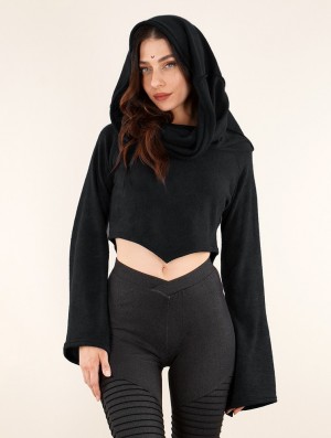 Toonzshop Obsidian Flared Sleeve Crop Sweater Trui Dames Zwart | 785043-TVG