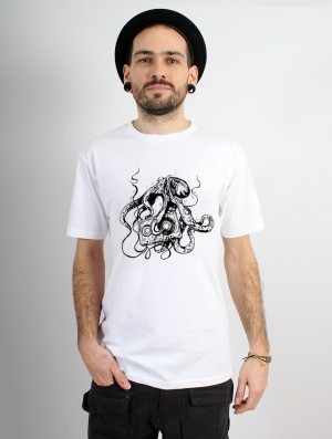 Toonzshop Octopus K7 Printed Short Sleeve T-shirt T-Shirt Heren Wit | 470981-BYA