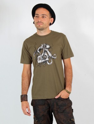 Toonzshop Octopus K7 Printed Short Sleeve T-shirt T-Shirt Heren Lichtgroen | 017498-PLI