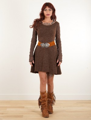Toonzshop Oroshï Crochet Sleeve Sweater Dress Jurk Dames Bruin | 843096-RUA