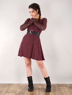 Toonzshop Oroshï Crochet Sleeve Sweater Dress Jurk Dames Wine | 105293-ZIW