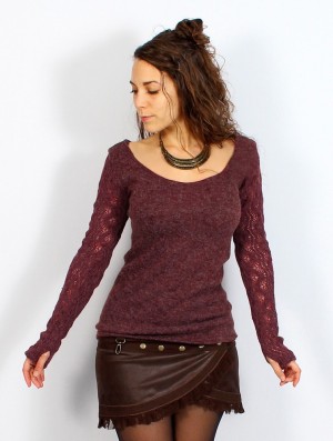 Toonzshop Oroshï Crochet Sleeve Sweater Trui Dames Wine | 573082-ILK