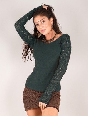 Toonzshop Oroshï Crochet Sleeve Sweater Trui Dames Donkerblauw | 017294-CVY