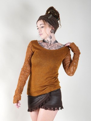Toonzshop Oroshï Crochet Sleeve Sweater Trui Dames Rusty | 104563-IDQ