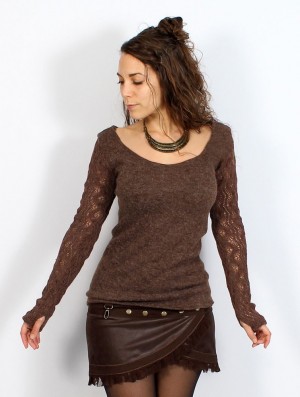 Toonzshop Oroshï Crochet Sleeve Sweater Trui Dames Bruin | 321084-OVI