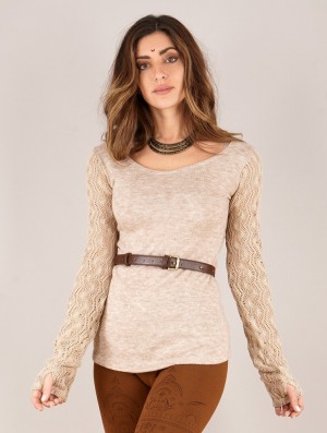 Toonzshop Oroshï Crochet Sleeve Sweater Trui Dames Beige | 482630-WCY