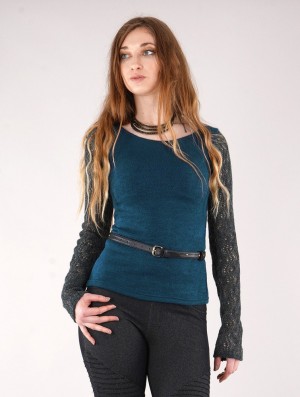 Toonzshop Oroshï Crochet Sleeve Sweater Trui Dames Blauw | 486021-CAI
