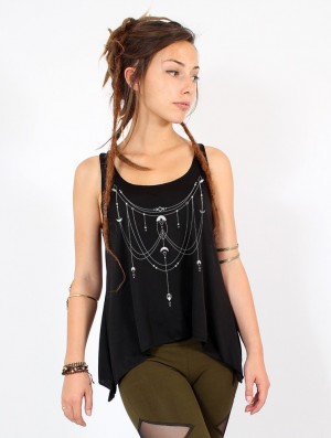 Toonzshop Paalayan Printed Knotted Tank Top Tanktop Dames Zwart Zilver | 258317-EWG