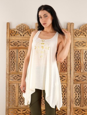 Toonzshop Phase Lune Printed Knotted Sleeveless Tunic Topjes Dames Wit Goud | 835946-QPX