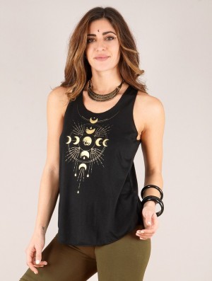Toonzshop Phase Lune Printed Tank Top Tanktop Dames Zwart Goud | 394720-UHO