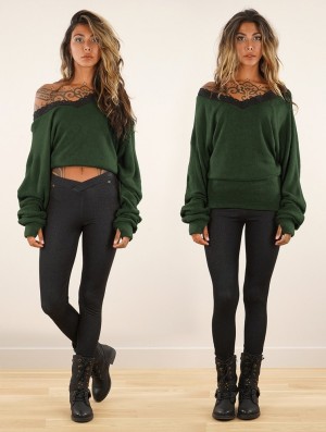 Toonzshop Physälis 2in1 Roll-up Sweater Trui Dames Groen | 681493-WLP