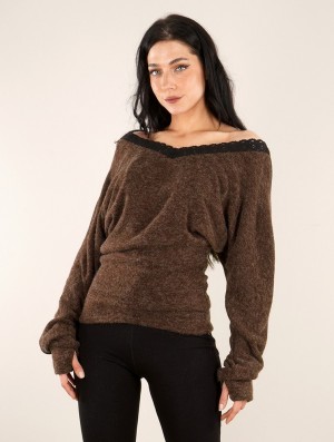 Toonzshop Physälis 2in1 Roll-up Sweater Trui Dames Bruin | 281467-GJK