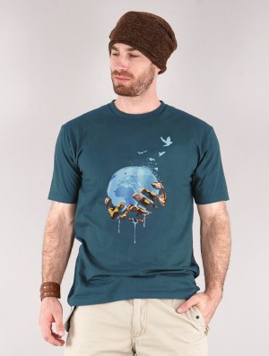 Toonzshop Planet Printed Short Sleeve T-shirt T-Shirt Heren Donkerblauw | 124095-OAW