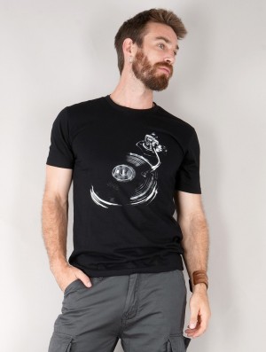 Toonzshop Play Record Printed Short Sleeve T-shirt T-Shirt Heren Zwart Wit | 483702-WGT