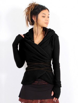 Toonzshop Plume Wrap Over Cardigan Cardigan Dames Zwart | 415960-IOZ