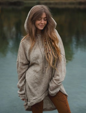 Toonzshop Rashmi Oversized Long Hooded Jumper Trui Dames Beige | 372685-LID