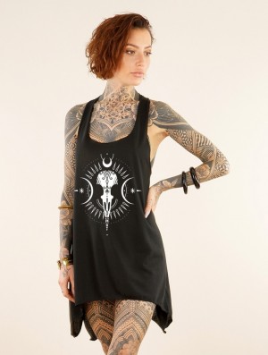 Toonzshop Ridaloo Printed Knotted Sleeveless Tunic Topjes Dames Zwart Wit | 710592-UHZ