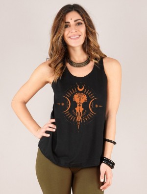 Toonzshop Ridaloo Printed Tank Top Tanktop Dames Zwart Oranje | 759610-YNS