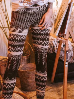 Toonzshop Rinji Aztec Printed Long Leggings Leggings Dames Donkerbruin | 764925-MBV