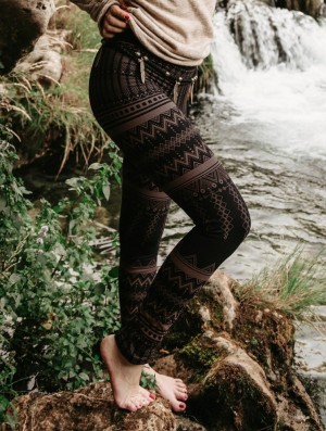 Toonzshop Rinji Aztec Printed Long Leggings Leggings Dames Zwart Bruin | 047856-DMV