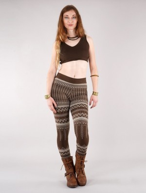 Toonzshop Rinjidef Aztec Printed Long Leggings Leggings Dames Bruin Beige | 893457-MGH
