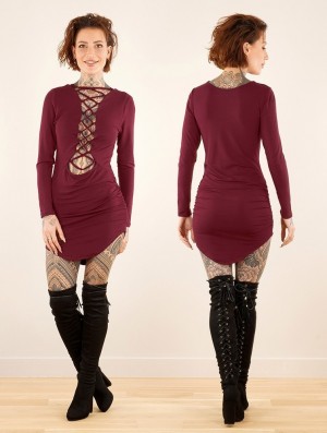 Toonzshop Ritaa Long Sleeve Dress Jurk Dames Wine | 935201-PGH
