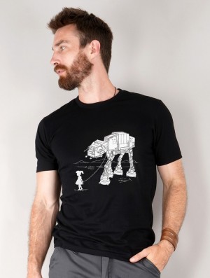 Toonzshop Robot Pet Printed Short Sleeve T-shirt T-Shirt Heren Zwart | 704928-IDP