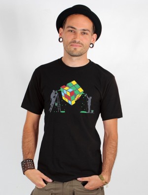 Toonzshop Rubik's Cube Graffiti Printed Short Sleeve T-shirt T-Shirt Heren Zwart | 708923-ARS