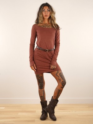 Toonzshop Saädiya Long Sleeve Short Dress Jurk Dames Mottled sienna | 689412-WRK