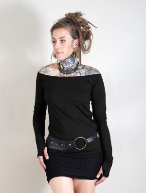 Toonzshop Saädiya Long Sleeve Top Topjes Dames Zwart | 307984-ZAL