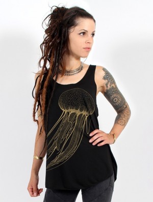 Toonzshop Sajja Medusa Printed Tank Top Tanktop Dames Zwart Goud | 584610-MJK